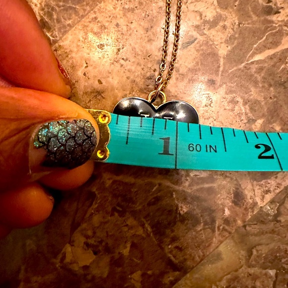 New LV Gold Plated Black Enamel Heart Charm with Gold Stainless Steel Necklace - Picture 8 of 9